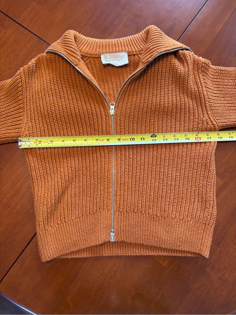 Everlane Organic Cotton Ribbed Zip-Up Sweater Jacket XXS Rust Brown - Picture 10 of 12